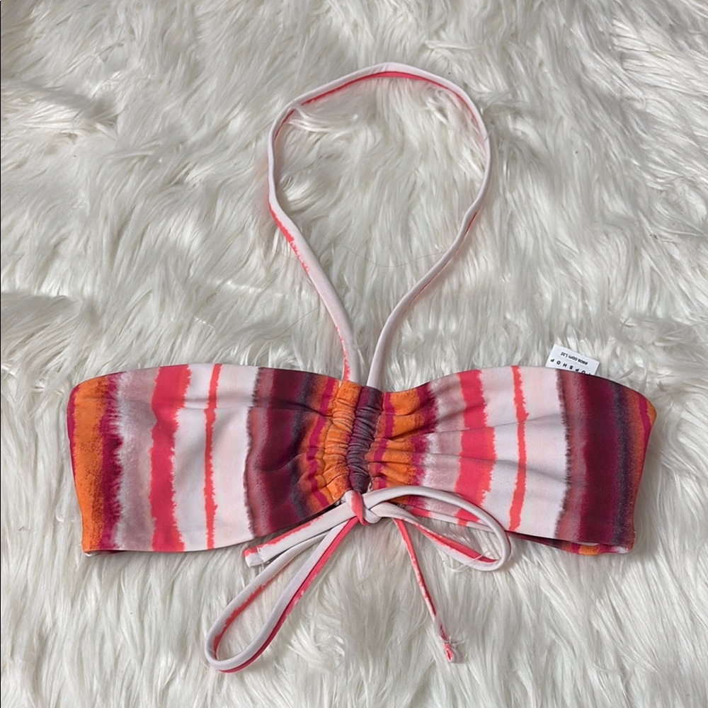 NWOT Topshop Halter Bikini Swim Top In Abstract Pink Stripe Size 4